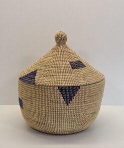 Cesta Artesanal "Souper" Grande con Tapa Tradicional Beige & Triángulos Azules 