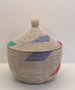 Cesta Artesanal "Souper" Grande con Tapa Tradicional Blanco & Parches Colores 
