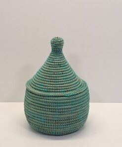 Cesta Artesanal "Souper Pequeña" con Tapa Tradicional Azul Turquesa & Fibra Natural 