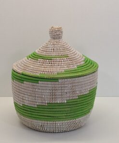 Cesta Artesanal "Souper" Grande con Tapa Tradicional Blanco & Verde 