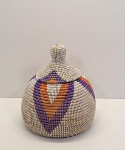 Cesta Artesanal con Tapa Tradicional "Takh" Morado & Naranja 