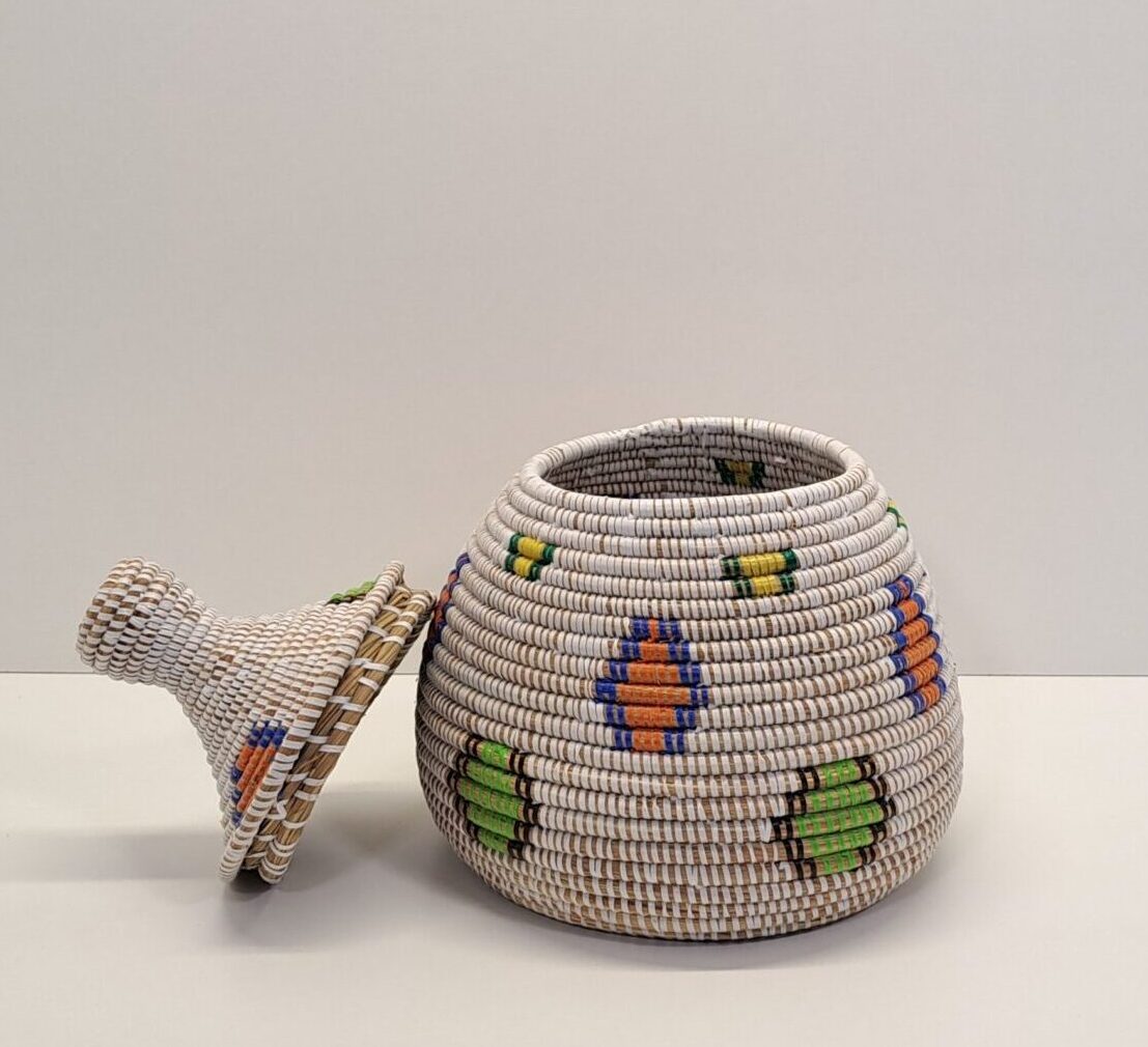 Cesta Artesanal con Tapa Tradicional "Takh" Rombos & Lunares - Imagen 3
