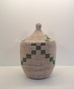 TEGELE MEDIANO ~ CESTA CON TAPA TRADICIONAL BLANCO Y VERDE