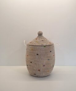 TEGELE PEQUEÑO ~ CESTA CON TAPA TRADICIONAL BLANCO Y COLORES