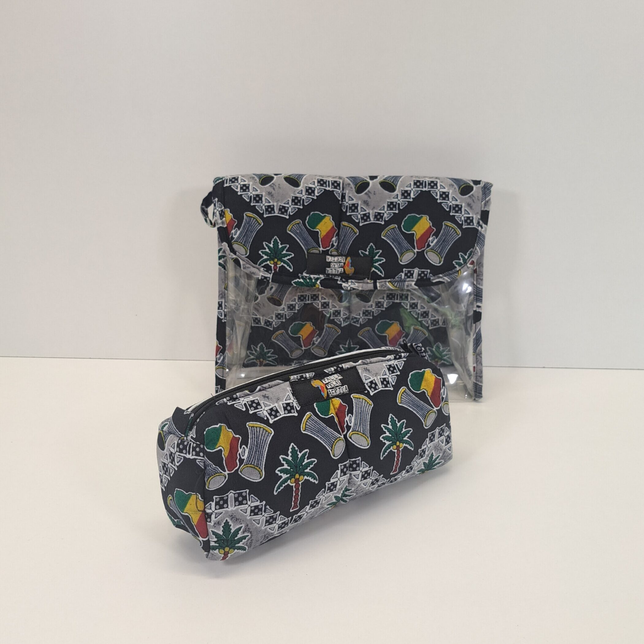 Set de Aseo "Ritmo Tropical" – Neceser Transparente y Estuche con Motivos Culturales