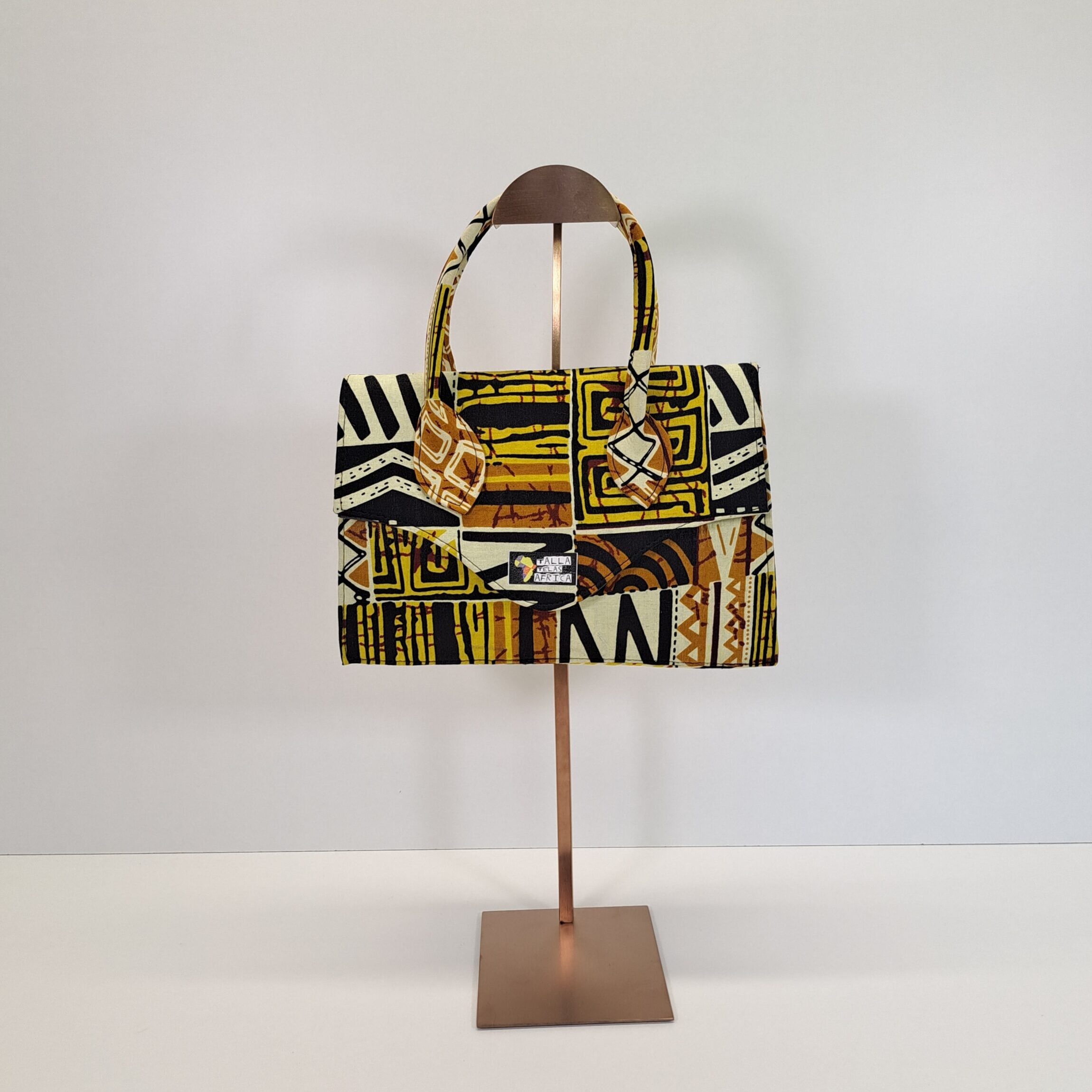 Bolso Maletín "Legado Bogolan" – Hecho a Mano con Doble Asa y Estampado Geométrico y Doble Asa