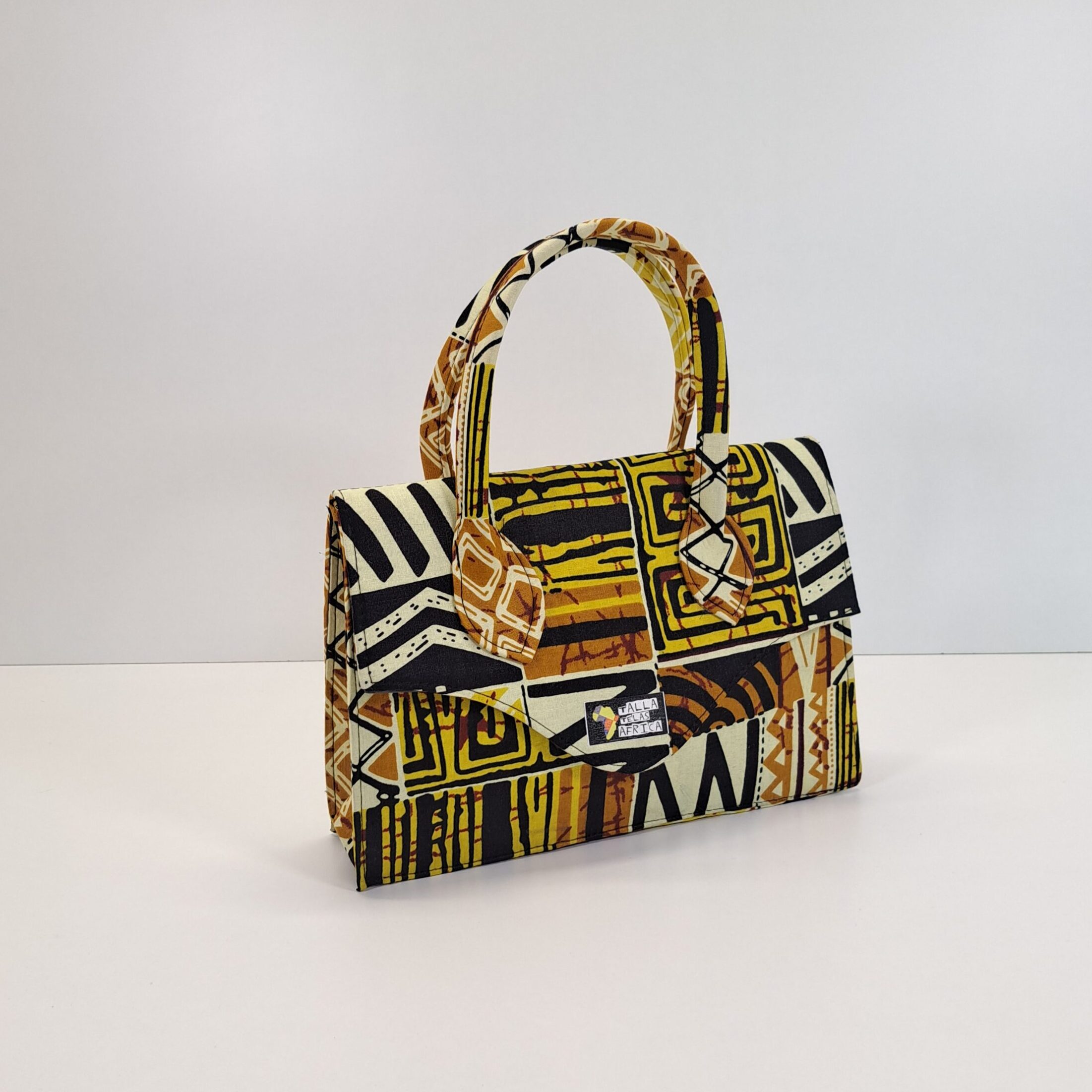 Bolso Maletín "Legado Bogolan" – Hecho a Mano con Doble Asa y Estampado Geométrico y Doble Asa - Imagen 4