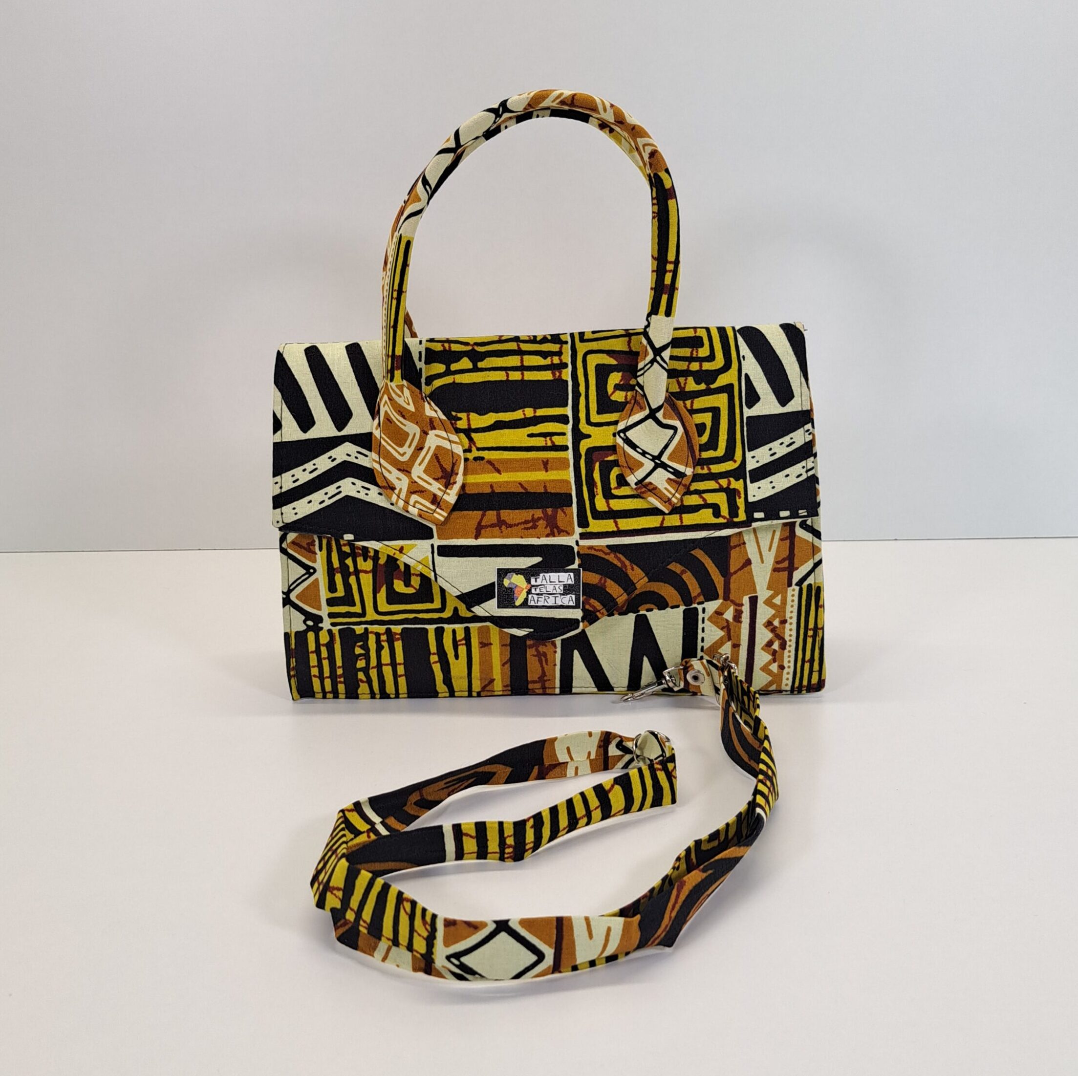 Bolso Maletín "Legado Bogolan" – Hecho a Mano con Doble Asa y Estampado Geométrico y Doble Asa - Imagen 6