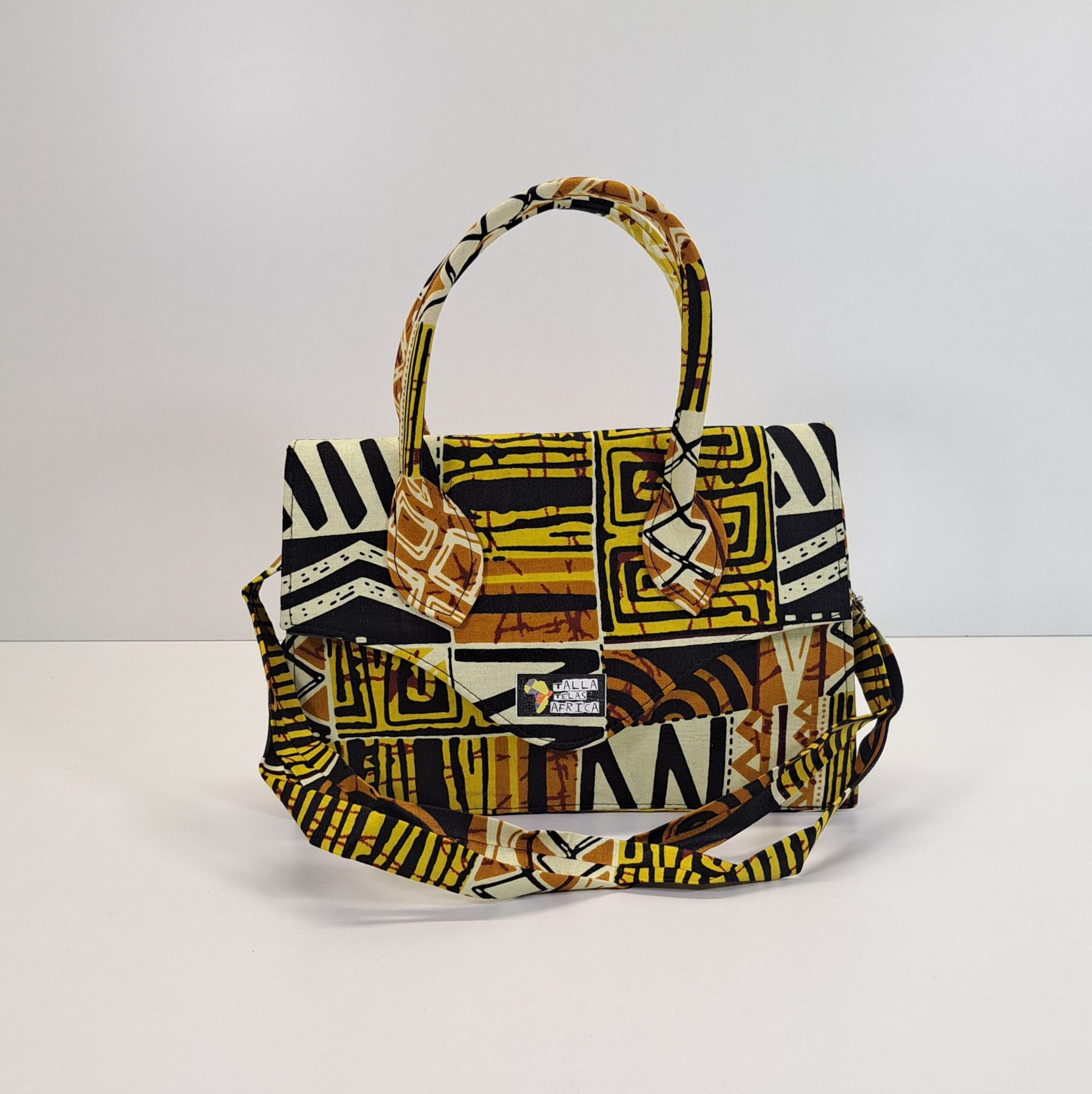 Bolso Maletín "Legado Bogolan" – Hecho a Mano con Doble Asa y Estampado Geométrico y Doble Asa - Imagen 7