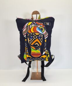 Mochila "Turbante de Tuareg" – Diseño Único Hecho a Mano con Rostro Africano (Vaquero Azul)