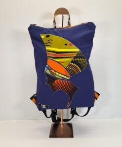 Mochila "Turbante de la Reina" – Diseño Único Hecho a Mano con Rostro Africano (Azul)