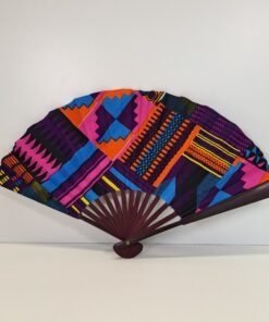 Abanico "Mosaico Étnico" – Diseño Único Hecho a Mano con Doble Tela Wax