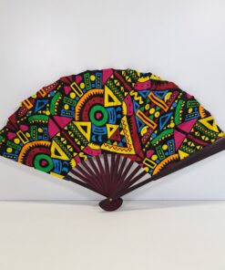 Abanico "Fiesta Geométrica" – Diseño Único Hecho a Mano con Doble Tela Wax