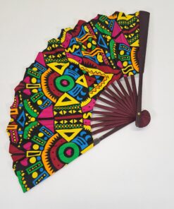 Alternative view of Abanico "Fiesta Geométrica" – Diseño Único Hecho a Mano con Doble Tela Wax