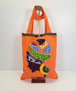 Bolsa "Turbante de la Libertad" – Diseño Único con Mosaico de Telas Wax (Naranja)