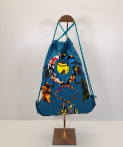 Alternative view of Mochila de Cordones "Dibujo de la Paz" – Arte Textil en Mosaico Wax (Azul Turquesa)