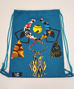 Mochila de Cordones "Dibujo de la Paz" – Arte Textil en Mosaico Wax (Azul Turquesa)