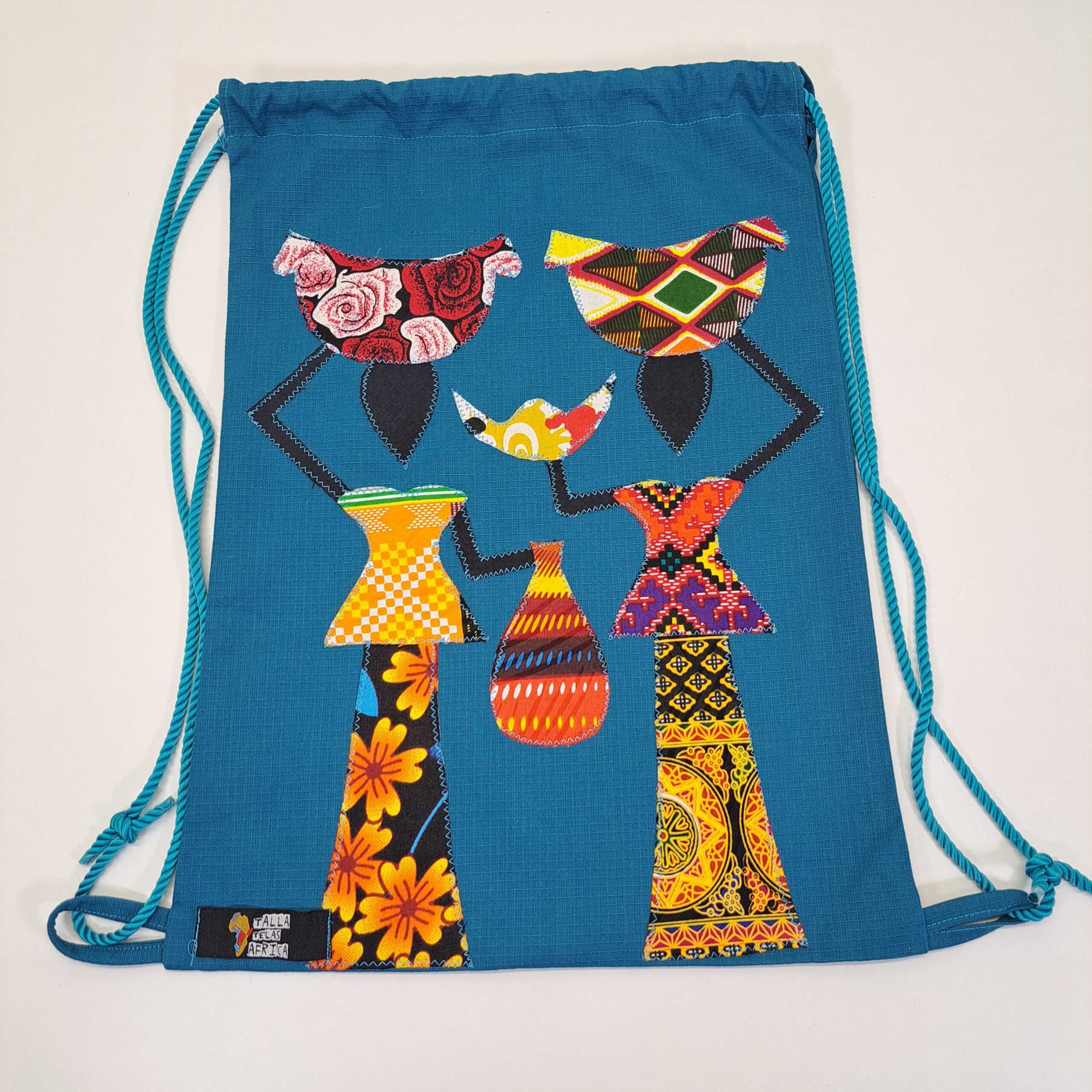 Mochila de Cordones "Teranga" – El Arte de la Bienvenida (Azul Turquesa)