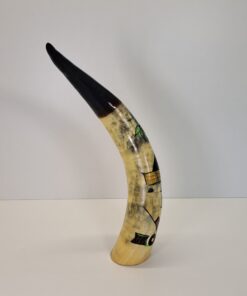 Alternative view of Cuerno de Vaca Decorativo Inciso – Escena 'El Carro del Poblado' (Mediano - Precio Especial)
