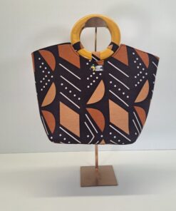 Bolso Tote "Tierra Ancestral" – Print Bogolan Étnico con Asas de Madera
