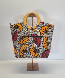 Alternative view of Bolso Tote "Jardín Floral" – Print Africano Mostaza y Granate con Asas de Madera