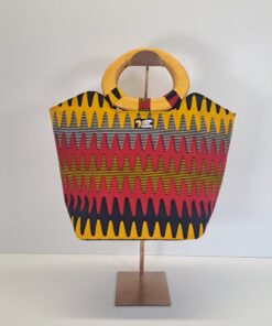 Bolso Tote "Zigzag Étnico" – Print Africano Amarillo, Rojo y Azul con Asas de Madera